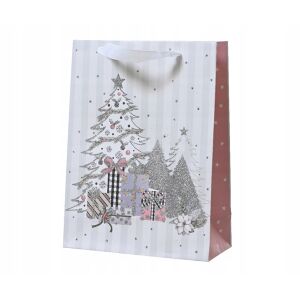 Torba Prezentowa Świąteczna Biała Gwiazdki 8x18x24cm