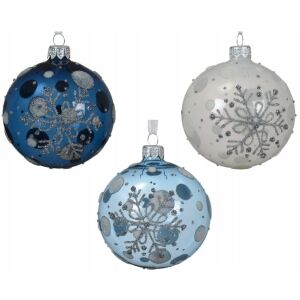 Üveg karácsonyfa gömbdísz 8 cm hópehely díszítéssel 1 db. 147055512 - Karácsonyfadísz