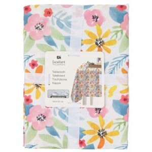 Obrus na stół w kwiaty 180×130cm Dekoracyjny poliestrowy o wyglądzie lnu