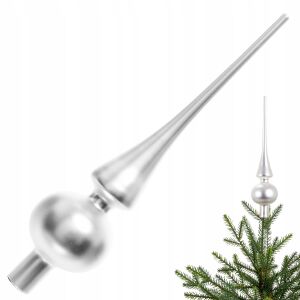 Szpic choinkowy szklany srebrny mat 26 cm FI 6 cm czubek na choinkę 147056789 - Karácsonyfadísz