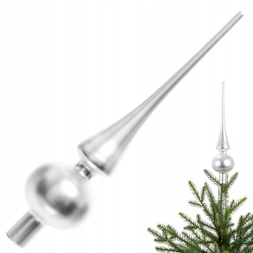 Szpic choinkowy szklany srebrny mat 26 cm FI 6 cm czubek na choinkę 147056789