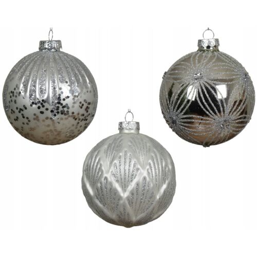 Ezüst üveg karácsonyfa gömbdísz 10cm csillámos 1 db 147056929