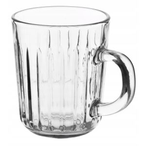 Szklany kubek Venus 230 ml w prążki z uchwytem do kawy i herbaty