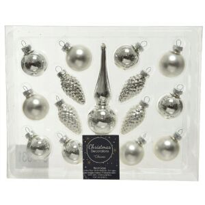 Ezüst karácsonyfadísz szett tüskével, 15 db, 3-13 cm 147058397 - Karácsonyfadísz