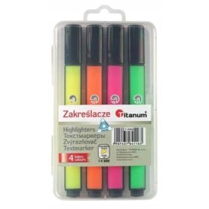 Zakreślacze trójkątne 4 intensywne kolory w etui ze ściętą końcówką