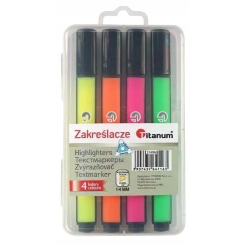 Zakreślacze trójkątne 4 intensywne kolory w etui ze ściętą końcówką 147059430