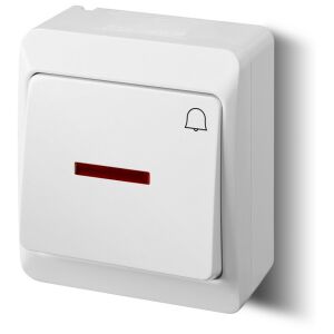 Csengőkapcsoló megvilágítással, felületre szerelt, IP44, fehér, HERMES