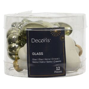 Szklane bombki 12 szt. gwiazdka szyszka serce kwiat 4 cm odcienie zieleni 147060313 - Karácsonyfadísz