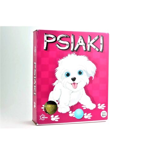 Az Abino Psiaki társasjáték dobozának eleje kutyás illusztrációval - Társasjáték