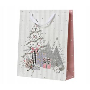 Torba Prezentowa Świąteczna Biała Gwiazdki 10x26x32 cm