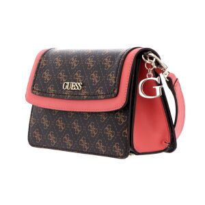 Guess, Camy, Synthetic Leather, 4G Logo, Textile Crossbody Bag, Coral/Brown, For Women 147063226 - Divat & Öltözködés