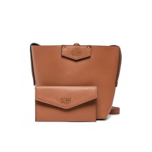 Guess, Brenton, Ecological leather, Textile Bag, Rigid structure, Caramel, 6432, For Women, 22 x 18 x 9 cm