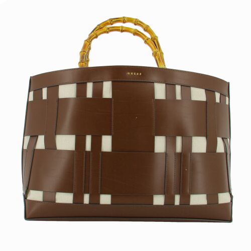 Guess, Aida, Leather, Textile Handbag, Dark Brown, HWAIDWL2376, 50 x 35 x 19 cm 147063894