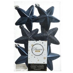 Törhetetlen karácsonyfadíszek, sötétkék csillagok, 6 db.