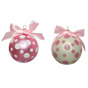 Díszített üveg karácsonyfa gömbdísz masnival, 8 cm 147065537 - Szezonális dekoráció