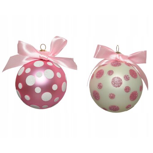 Díszített üveg karácsonyfa gömbdísz masnival, 8 cm 147065537