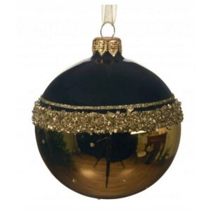 Sötétkék és arany üveg karácsonyfa gömbdísz 8 cm