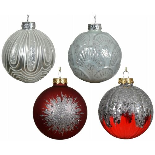 Üveg karácsonyfa gömbdísz 8cm ezüst csillámpor 1 db 147065671