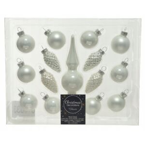 Fehér karácsonyfadíszek tüskével, 15 darabos készlet, 3-13 cm 147066779 - Szezonális dekoráció