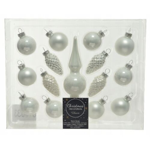 Fehér karácsonyfadíszek tüskével, 15 darabos készlet, 3-13 cm 147066779