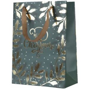 Karácsonyi ajándéktáska 8x18x24cm Zöld és Arany