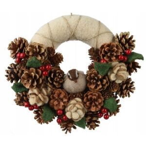 Filc koszorú fenyőtobozokkal kandallóajtóra 28x23cm 147068477 - Koszorú