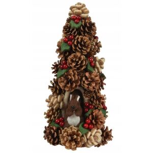 Fenyőtobozokból készült karácsonyfa filcdíszekkel 17x35cm