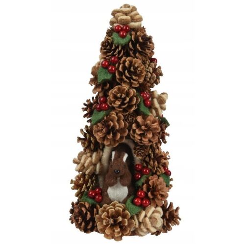 Fenyőtobozokból készült karácsonyfa filcdíszekkel 17x35cm 147068776