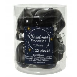 Karácsonyfa gömbdíszek fekete szívek 12 db-os szett 4,5 cm 147069213 - Szezonális dekoráció