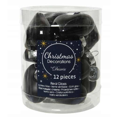 Karácsonyfa gömbdíszek fekete szívek 12 db-os szett 4,5 cm 147069213