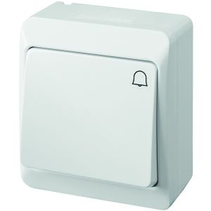 Csengőkapcsoló, felületre szerelhető, IP44, fehér, HERMES