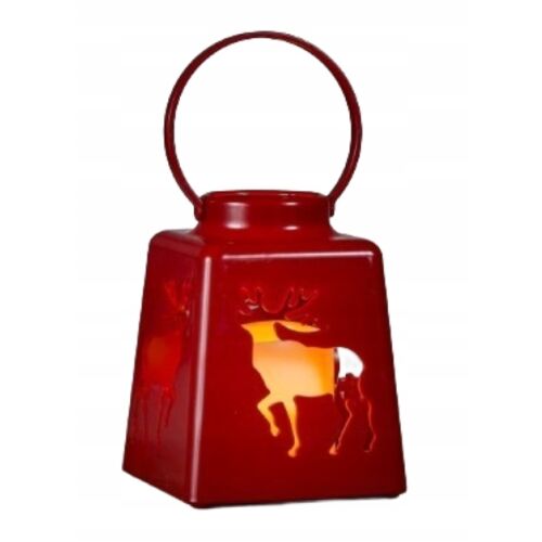 Latarnia świąteczna 10,5X13,5 cm z motywem zimowym choinka renifer czerwona 147072532