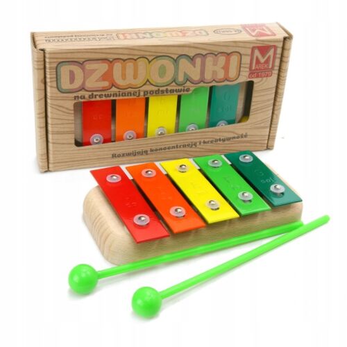 5 hangú fa glockenspiel ütőkkel