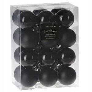 Karácsonyi gömbdísz készlet, fekete, 24 db, 3 cm