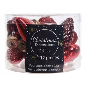 Piros karácsonyfadíszek, 12 db-os készlet, 4,5 cm