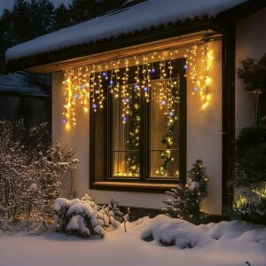 HOME KKF300D5M LED-es sziporkázó fényfüggöny, 300 db melegfehér DOT LED, átlátszó vezeték, hálózati adapter, kül- és beltéri kivitel 147075099 - Fényfüzér