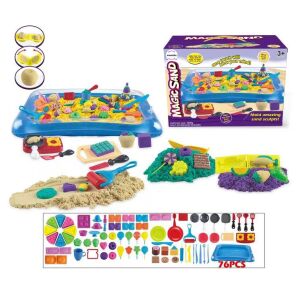 XXL Kinetikus homok szett 3000 g konyhai formákkal 76 db és alátéttel 147078255 - Homokozó játék