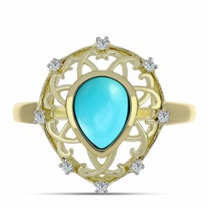 Arannyal Bevont Ezüst Gyűrű Csipkerózsika Türkizzel és Fehér Topázzal, Y62116/59 147088260 - Női gyűrű