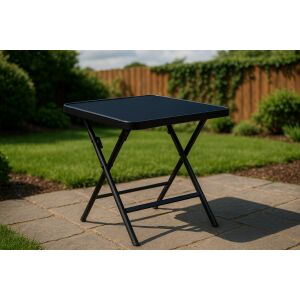 Kültéri összecsukható asztal 80x80 cm 4 személyes - fém és ellenálló fekete üveg 147098546 - Kert