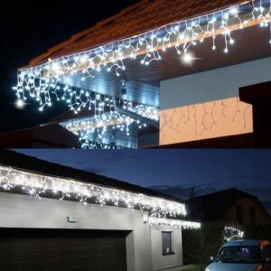 Ghirlandă luminoasă de Crăciun cu țurțuri, 8 programe, 300 LED-uri, 14 m, alb rece 147098638 - Ghirlande luminoase