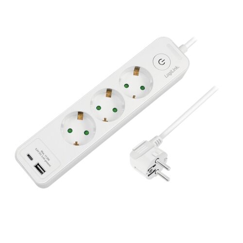 Logilink Aljzat 3 utas + kapcsoló, 3x CEE 7/3, 1x USB-A, 1x USB-C, 1,5 m, fehér (LPS279U) 147100426