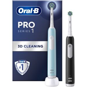 Set 2x Periuta de dinti electrica Oral-B Pro 1, Curatare 3D, 3 programe, 1 capat de periaj, Negru/Albastru 147115616 - Oral-B