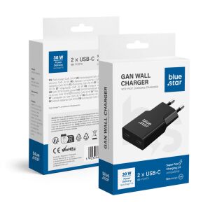 Blue Star Slim GaN telefontöltő 2x C típusú QC4.0 PD 3A 30W TFK-SC-30WCC fekete 147119218 - Ladegeräte für Telefone