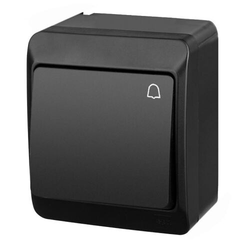 Csengőkapcsoló, felületre szerelt, IP44, fekete, HERMES