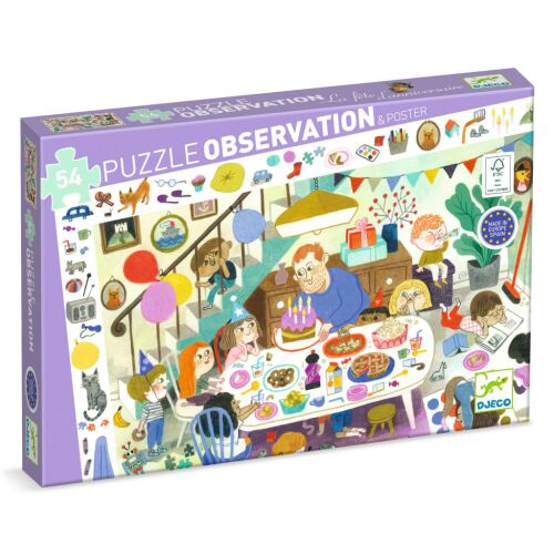 Djeco - Megfigyeltető puzzle - Szülinapi parti, 54 db-os - Birthday Party