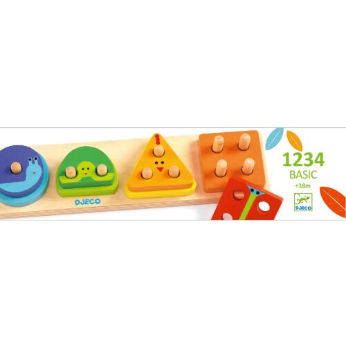 Djeco 1234Basic Formaberakó játék - Közelkép a fa puzzle-ről kisgyermekeknek - Formaválogató játék