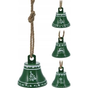 Karácsonyi dekorációs csengő juta kötélen, zöld, 12 x 13 cm, 1 db.