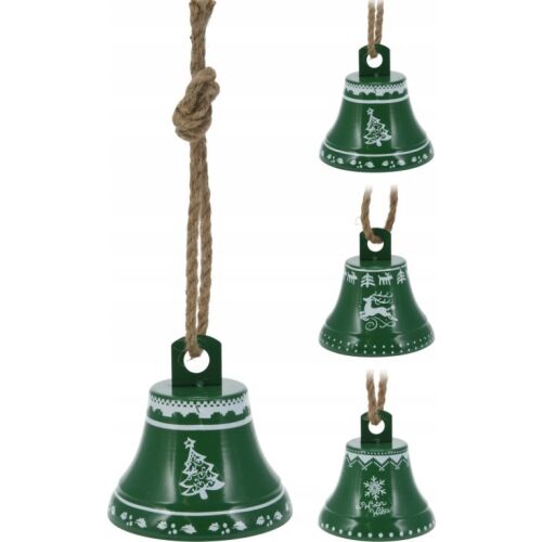 Karácsonyi dekorációs csengő juta kötélen, zöld, 12 x 13 cm, 1 db. 147133115
