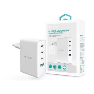 Devia ST121430 USB-A / 3x USB-C Hálózati Gyorstöltő Adapter 100W - Fehér 147135831 - Hálózati adapter