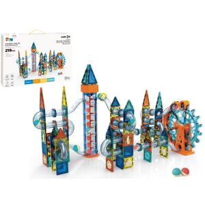 Nagy mágneses építőkocka készlet XXL 219 darabos Golyópálya elektromos lifttel 147136843 - Mágneses építőjáték